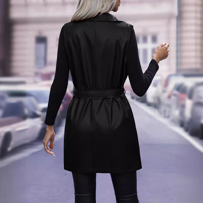 Veste Longue Sans Manches Ceinturée Élégante