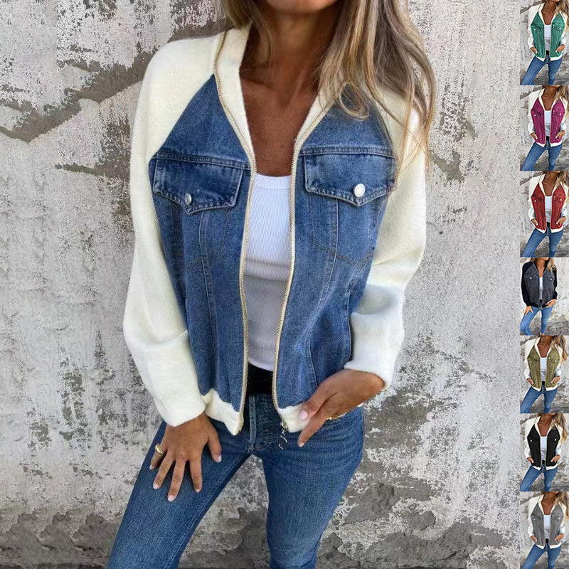 Veste en denim chic à manches contrastées – Style décontracté et moderne