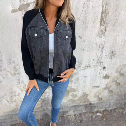 Veste en denim chic à manches contrastées – Style décontracté et moderne